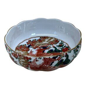 Arita Imari Orange Peacock Scalloped Coupe Cereal Bowl Japan 5 1/2"